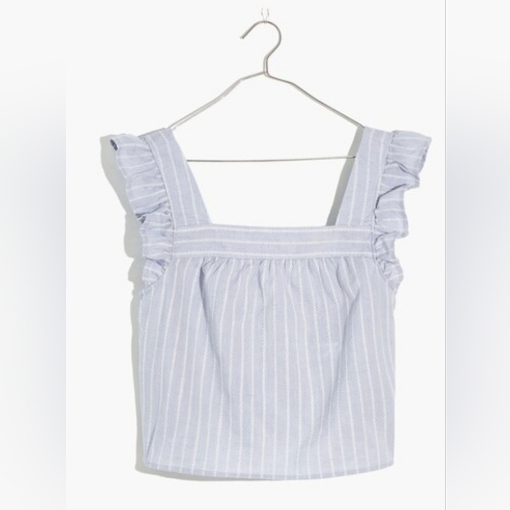 Madewell Striped Flutter-Sleeve Cross-Back Top xs $78 blue white